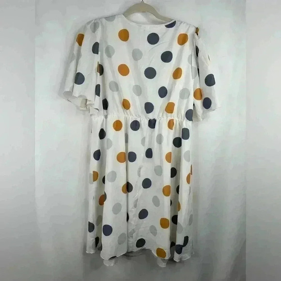 Plus Polka Dot Print Butterfly Sleeve V Neckline Mini Summer Dress Size  L - Picture 4 of 8